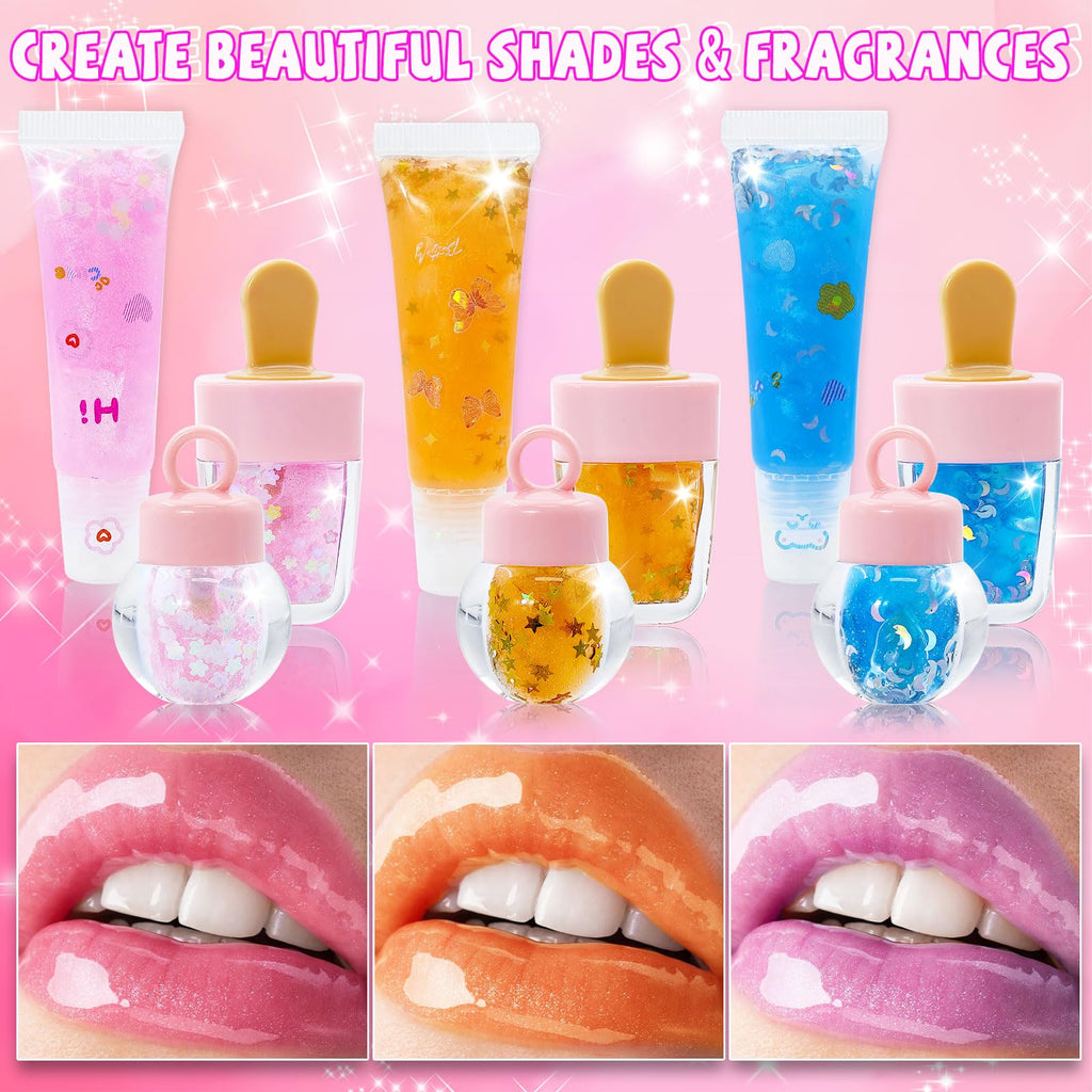 WhizToys 74PCS DIY Lip Gloss Making Kit，Make Your Own Lip Glosses Moisturizing DIY Lip Glaze Handmade Glittery Set for Teens Girls Women Makeup Lover Beginner Birthday Gift