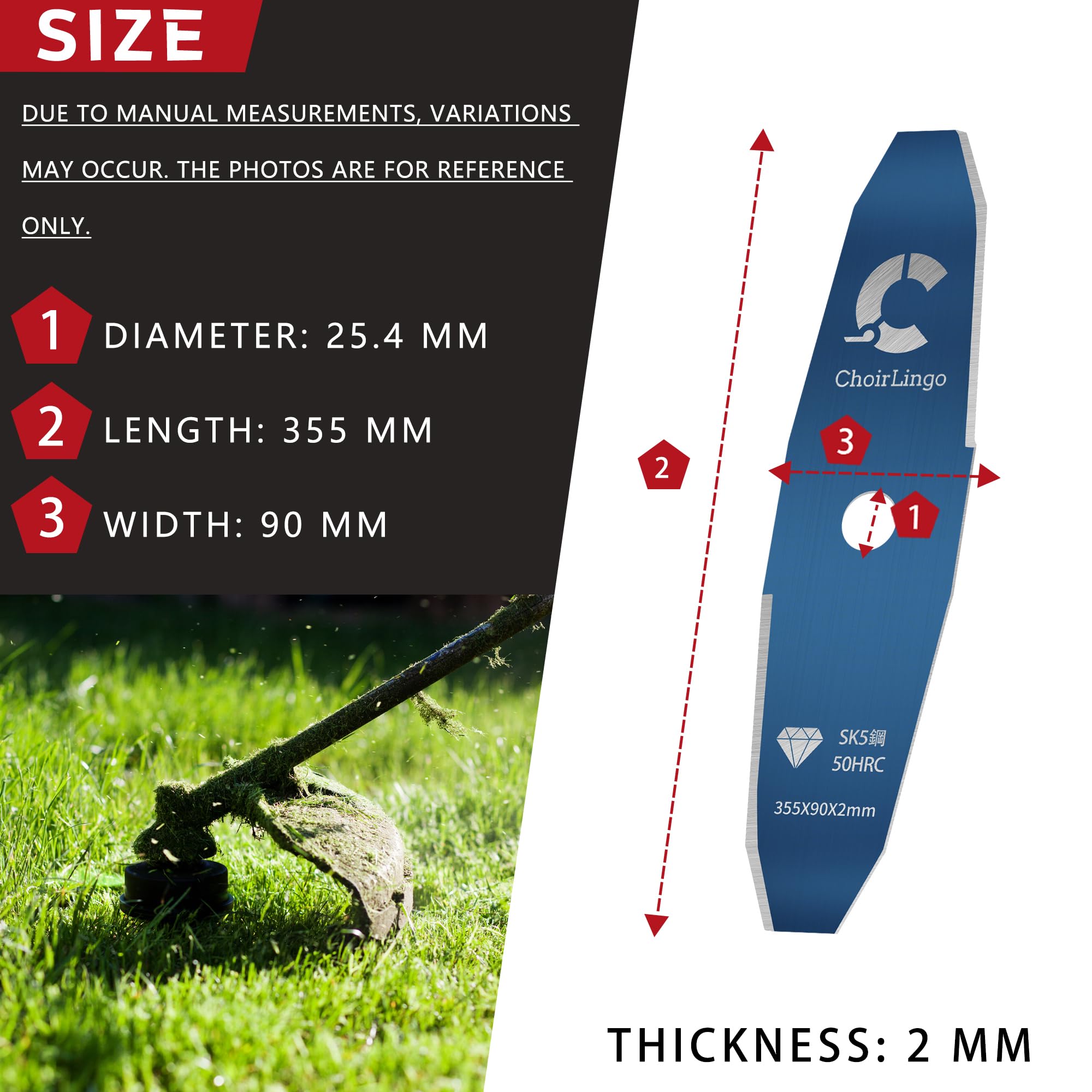 SK5 Brush Cutter Blade for weedeater, 2PCS 355mm Weed Wacker Metal Blade