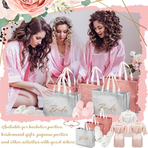 Shyyween 48 Pcs Bridesmaid Bride Robes Set of 8 Bridal Party Silk Satin Robes for Wedding Bachelorette Party Gifts (White,Pink)