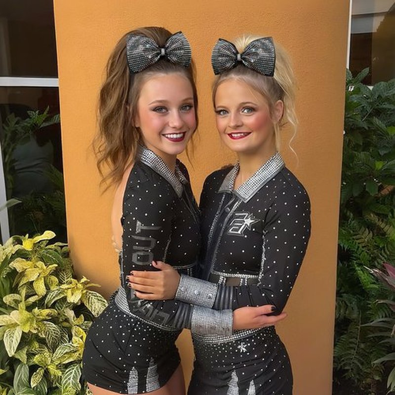DEEKA Black Glitter Tailless Cheer Bows Large 6.5" Rhinestones Competition Hair Bow Elastic Band for Cheerleading Cheerleaders Girls (Glitter Black)