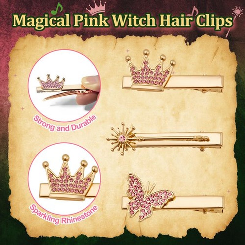 6Pcs Magical Witch Fairy Hair Clips for Women Girls - Cute Hair Accessories with Green Broom, Castle, Witch Hat, Pink Magic Wand, Butterfly & Crown, Merch Gift for Fans & Party Favor
