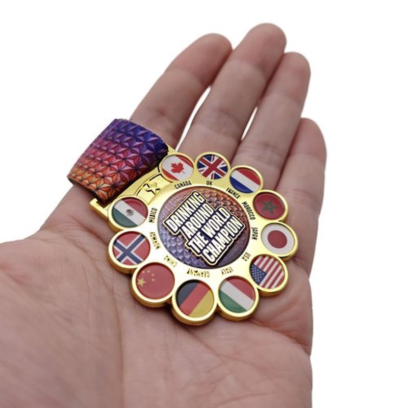 Drinking Around the World Challenge Medal with Tattoos – Celebrate Your Global Epcot Adventure in Style!