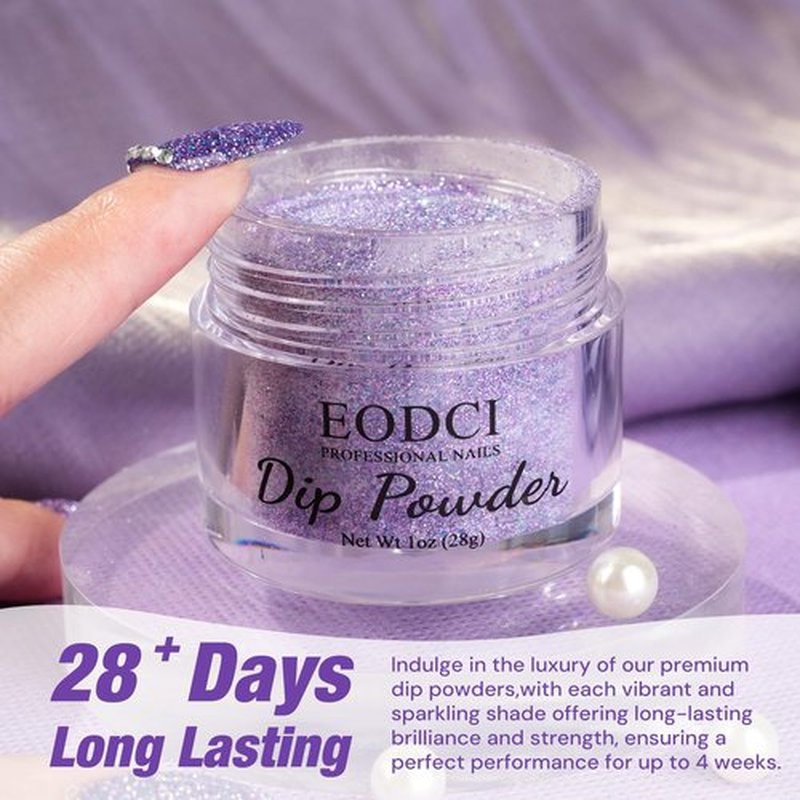 EODCI Dip Powder for Nails, Purple Glitter Dipping Powder - No Needed Nail Lamp Curing - Long Lasting Dip Nail Colors - Nail Art Starter Manicure DIY at Home 1oz