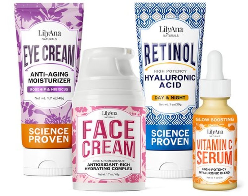 LilyAna Naturals Skincare Gift Set - Retinol Cream, Vitamin C Serum, Eye Cream and Face Cream Moisturizer - Anti Aging Skin Care Sets for Women