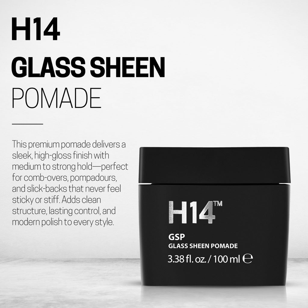 H14 Glass Sheen Pomade for Men 100 mL – Water-Based High Shine Hair Styling Product with Flexible Hold – Lightweight Paste for Texture, Slick Styles & Smooth Finish – Made in Europe