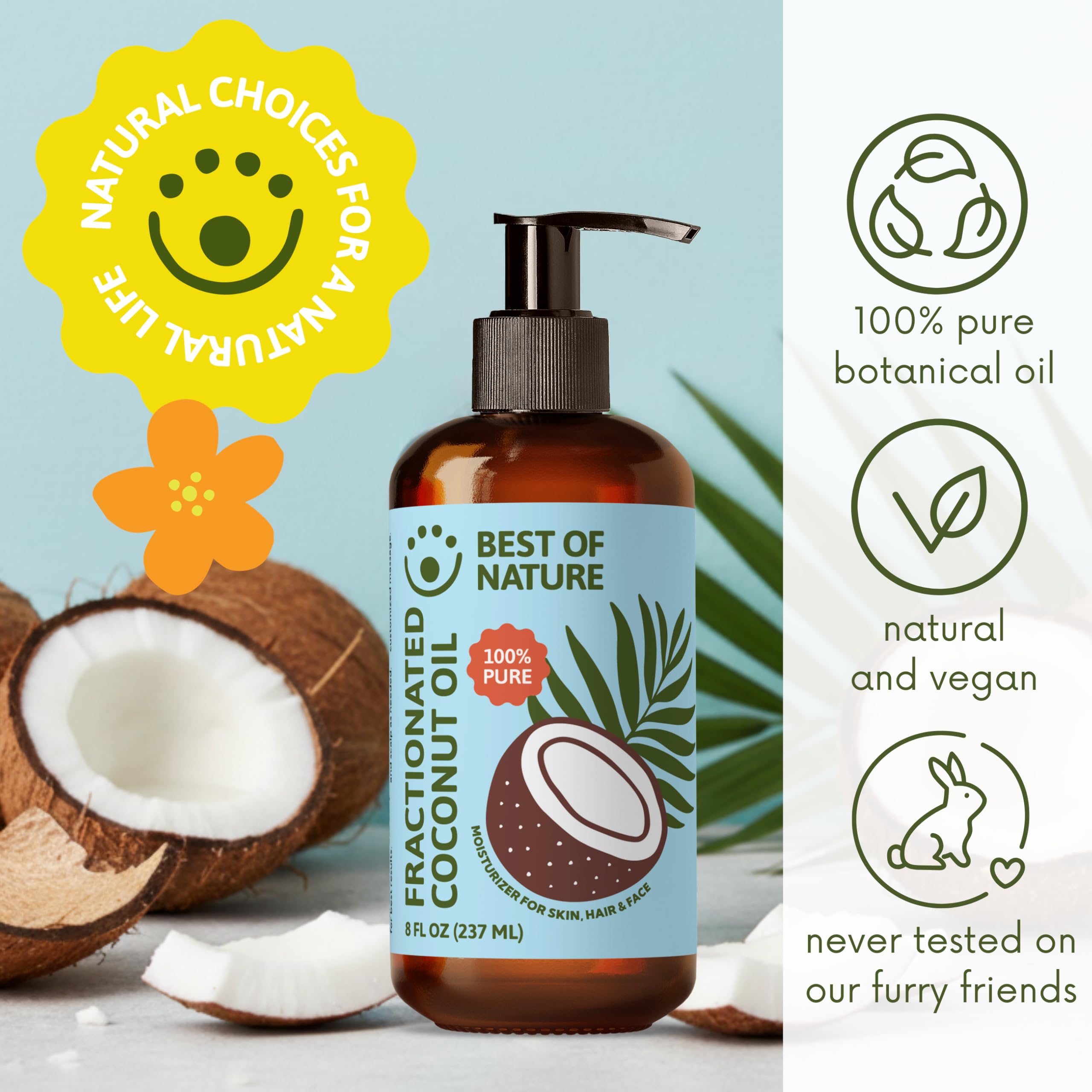 Best of Nature 100% Pure Fractionated Coconut Oil - Natural Massage Oil, Unscented Moisturizer for Men and Women, for Skincare and Hair Care, Carrier for Essential Oils, Half Gallon (64 fl oz)