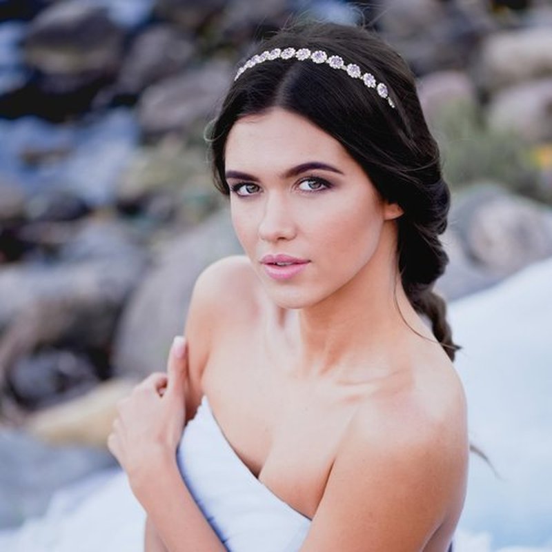Ammei Headpiece Bridal Headpiece Wedding Headband with Crystal and Hair Accessories (Purple, 5.5'')