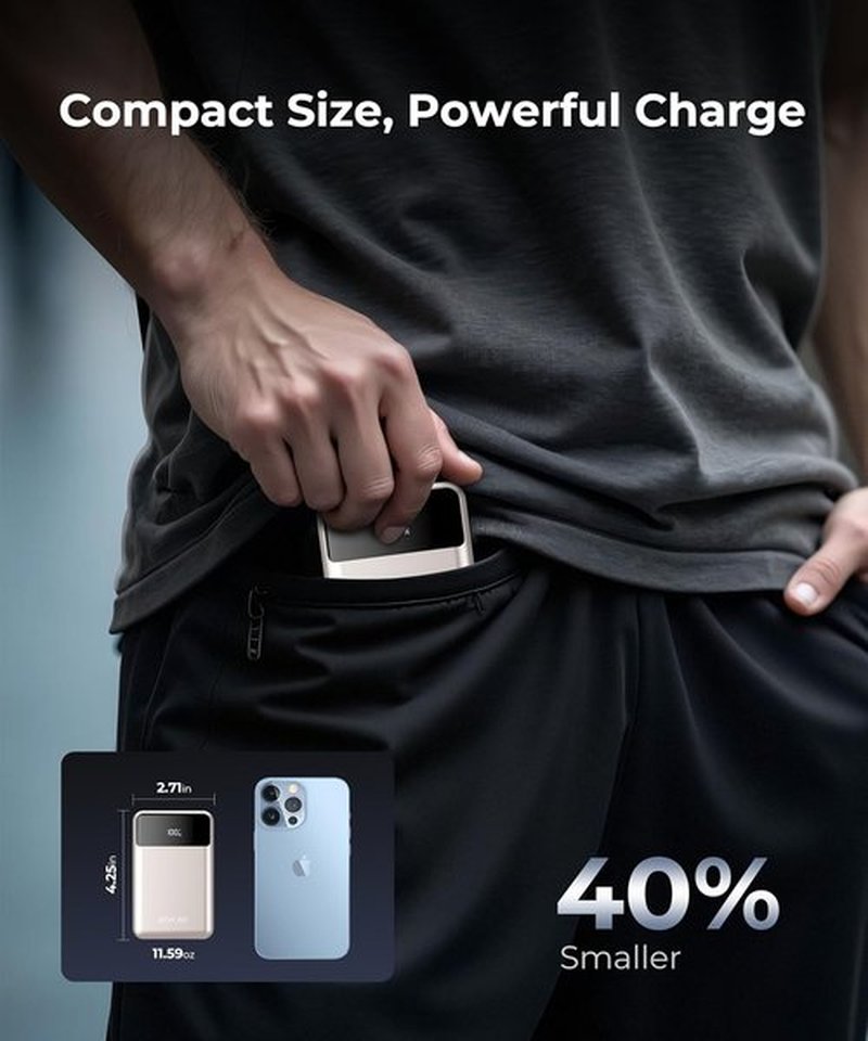 JOYFAR Portable Charger - 30000mAh Power Bank with Built-In Cable | Fast Charging for iPhone & Android (Gold)