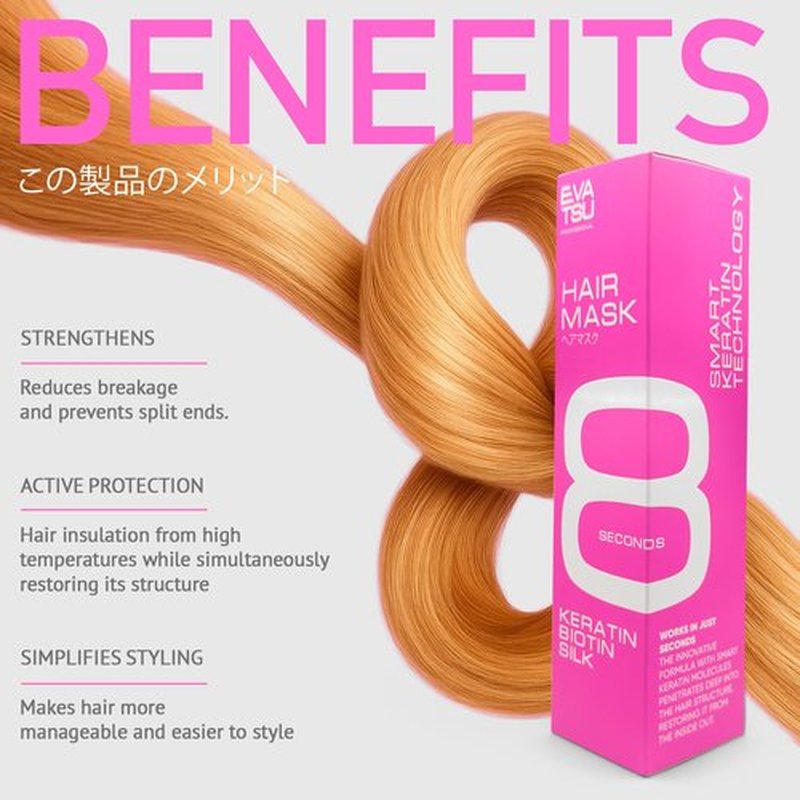 EVATSU 8-Second Hydrating Hair Mask Spray - Rinse-Out Deep Keratin Treatment for Dry, Damaged, Frizzy, & Color-Treated Hair – Anti-Frizz Detangler for Silky, Glossy, Smooth Results, 6.75 oz.