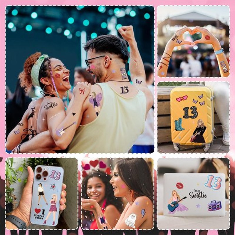 Papiailove Singer Music Glitter Temporary Tattoos for Women Girls Fans, Birthday Party Favors Goodie Bag Fillers Supplies, Number 13 Hand Face Body Arm Tattoo Stickers Decorations Gifts (6 Sheets)