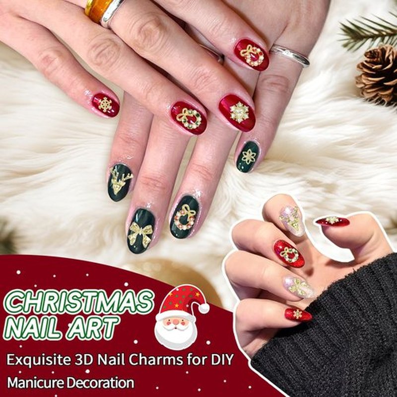 54 Pcs Gold Christmas Nail Charms, 3D Alloy Snowflake Nail Charms Rhinestones, Cute Christmas Elk Bow Nails Charm for Xmas DIY Nails Supplies