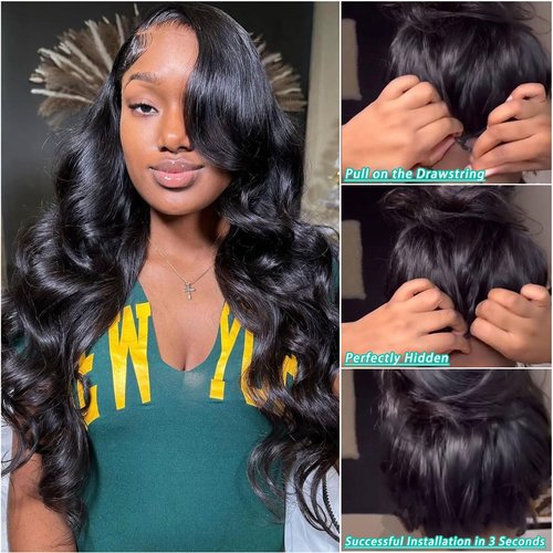 Prtyopp V Part Wig Human Hair Body Wave Glueless No Leave Out Upgrade 18 Inch U Part Wigs Human Hair Clip In Half Wigs 100% Real Human Hair Elastic Drawstring For Women 180% Density Nutural