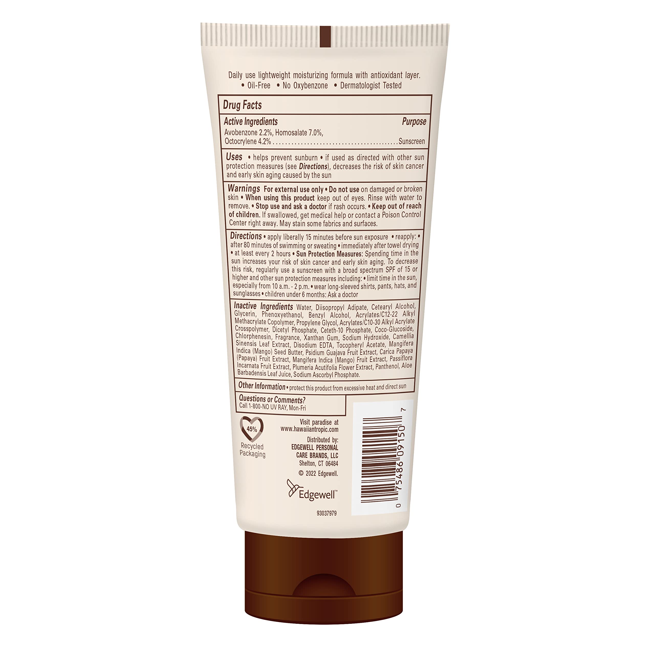 Hawaiian Tropic Skin Defense Sunscreen Lotion SPF 30, 6oz | With Green Tea Extract, Body Lotion, Oxybenzone Free