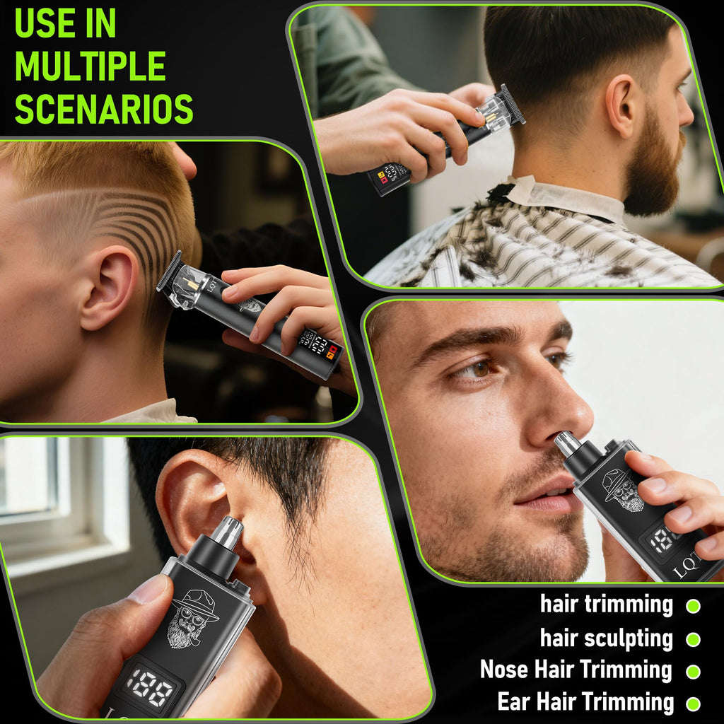 LQT Rechargeable Beard Trimmer kit for Mustaches, Nose Hair, and Light Detailing and Grooming with Bonus Wet/Dry Battery Nose Trimmer