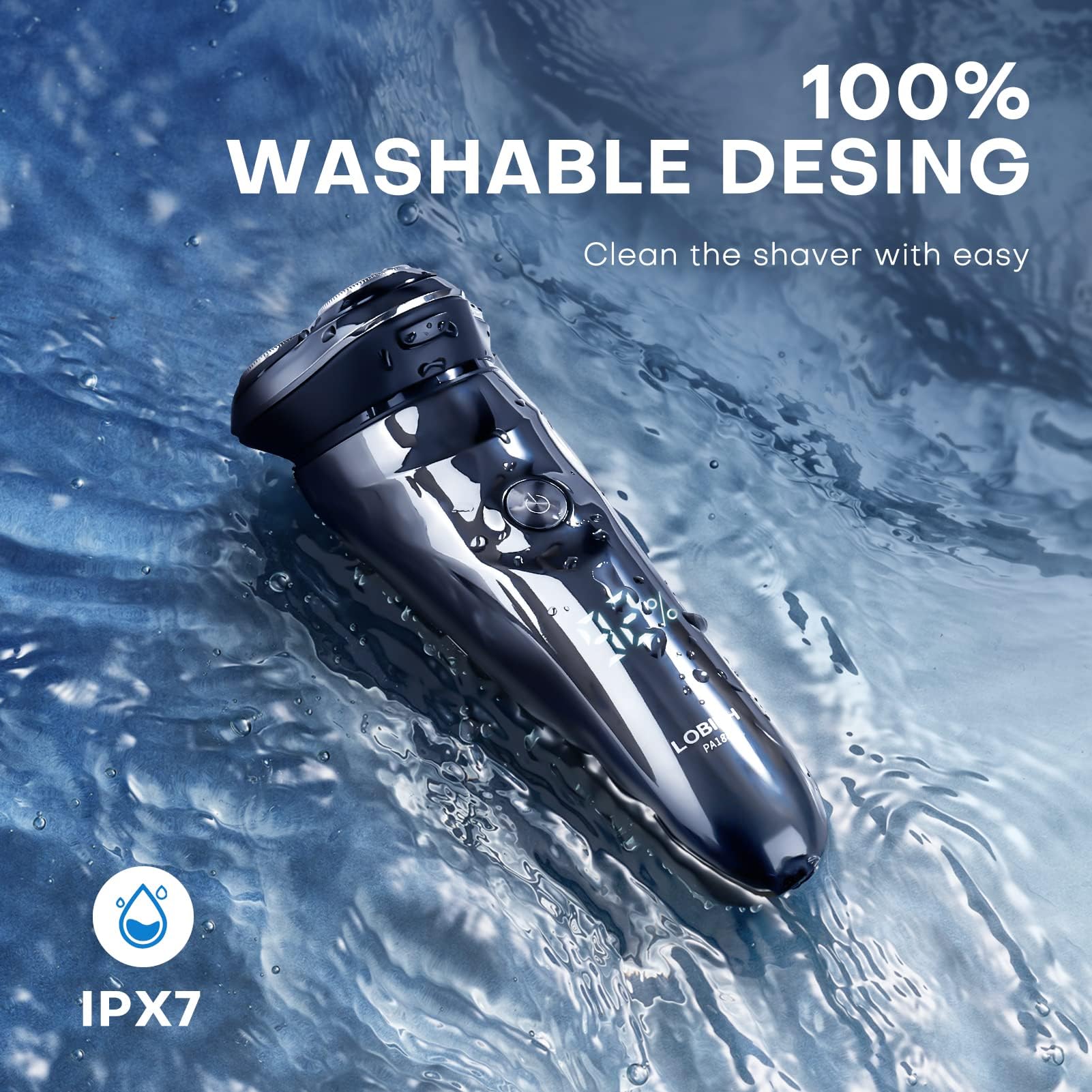 LOBINH Electric Shaver for Men, 100% Washable Rechargeable Electric Razor, Waterproof IPX7 Wet & Dry Shaving with Pop-up Sideburn Trimmer, 1 Hour Fast Charging, 4D Floating Head, LCD Power Indicator