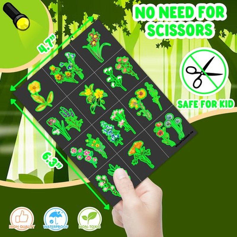 96 PCS Small Wildflower Floral Pre–Cut Temporary Tattoos Birthday Party Decorations Supplies Favors Spring Flower Bouquets Decor Stickers Gifts Boys Girls Classroom School Prizes Reward (Luminous)