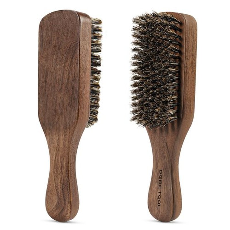 DEBETOOL Natural Walnut Wood Mens Hair Brush - Stiff Boar Bristle Men's Hair Brush for Thin Hair Detangling, Beard Straightens