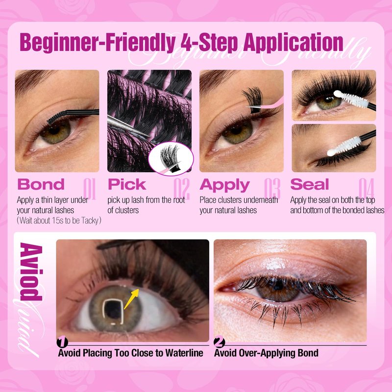 Yawamica Fluffy Lash Clusters Thick 200D Volume Eyelash Clusters 14-20mm Wispy Individual Lashes D Curly Cluster Eyelash Extensions 240pcs DIY Lash Extension for Beginners