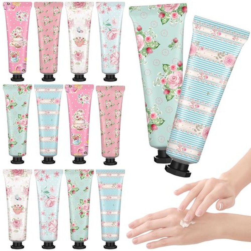 Swiffen Tea Party Hand Cream Gift Set Wonderland Floral Tea Party Favor Flower Moisturizing Hand Lotion Bulk Dry Cracked Care Cream Teapot Favor Boxes Treat Gift Goodie for Baby Shower, 30 ml(12 Pcs)