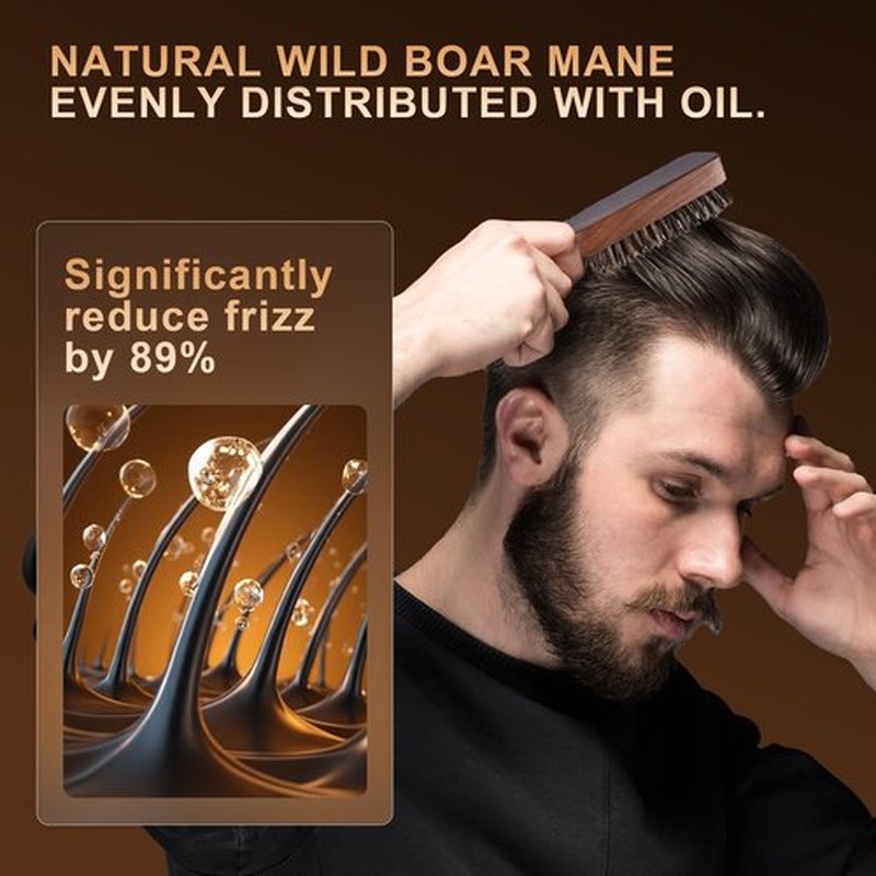 DEBETOOL Natural Walnut Wood Mens Hair Brush - Stiff Boar Bristle Men's Hair Brush for Thin Hair Detangling, Beard Straightens