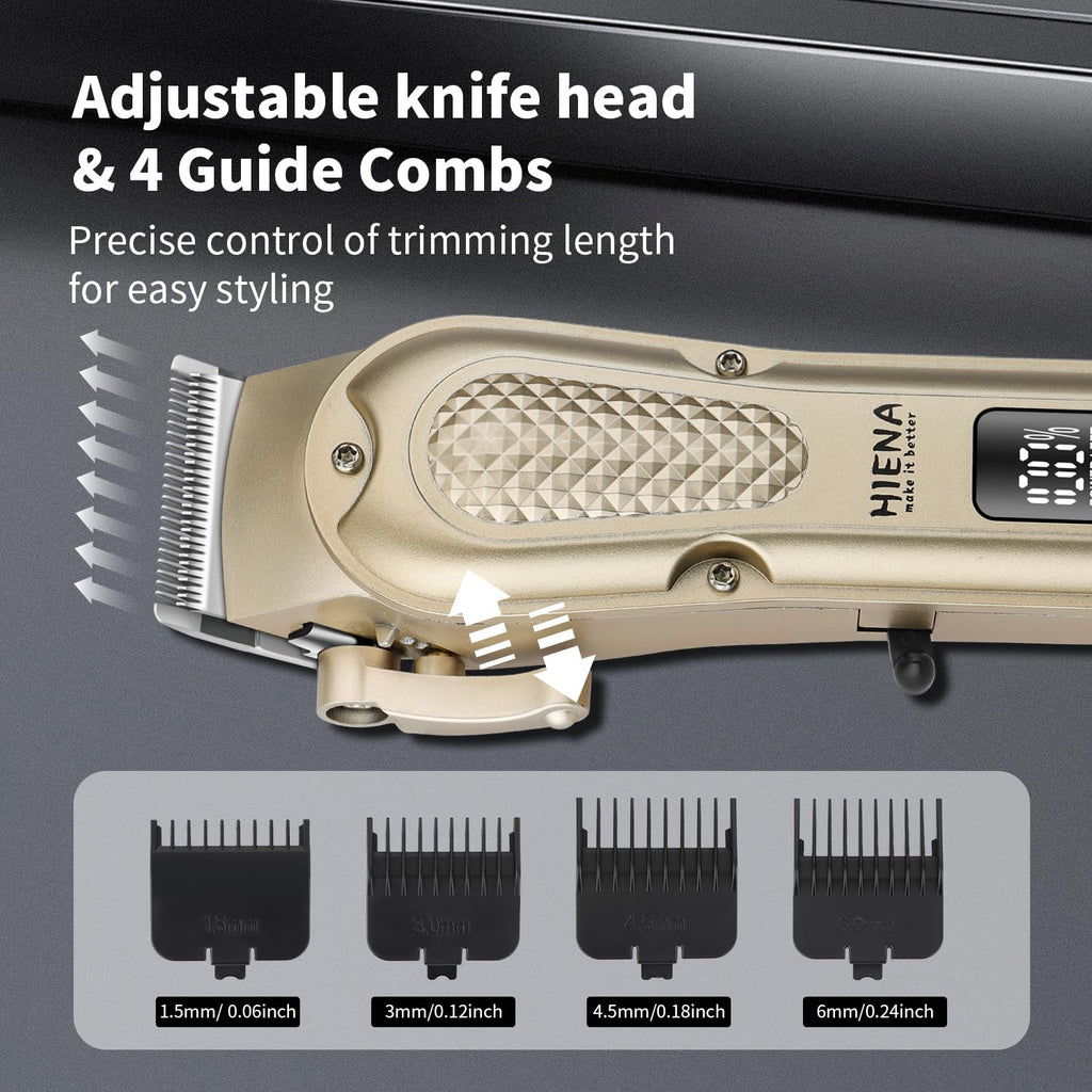 HIENA PRO Professional Hair Clipper for Men, Electric Barber Clipper & Trimmer, Cordless Rechargeable Hair Cutting Clippers, Men's Hair Cutting Tools(Black) (Gold)