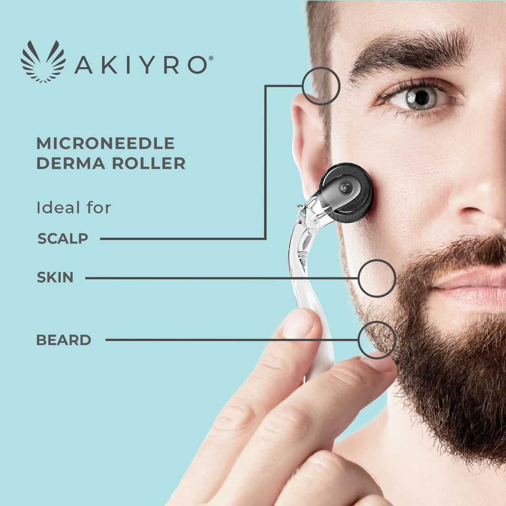 AKIYRO Derma Roller 0.30mm - Microneedle Roller with Storage Case - 192 Micro Needling Dermal Tool for Face, Beard, Scalp & Body - At Home Microneedling Skin Care for Women & Men (Black)