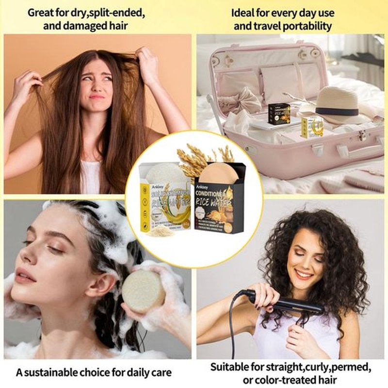 ANKOOY 2 Pack Rice Water Shampoo and Conditioner Set,Deep Cleansing for Damaged Hair,Hair Growth,Thickening,Anti Hair Loss,Strengthen for Volumizing Smooth,Shine, Paraben, Silicone & Sulfate-Free