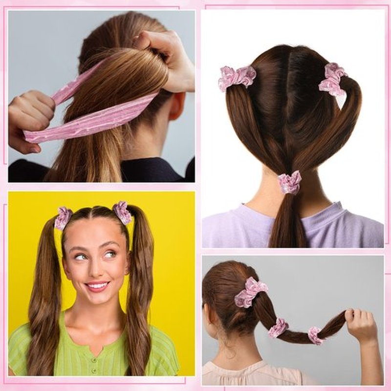 Taiyin 24 Pcs Shiny Metallic Scrunchie Solid Scrunchies Christmas Hair Ties Hair Elastics Accessories Elastic Band for Women Gym Dance Cheerleading Softball Volleyball Baseball Team(Light Pink)