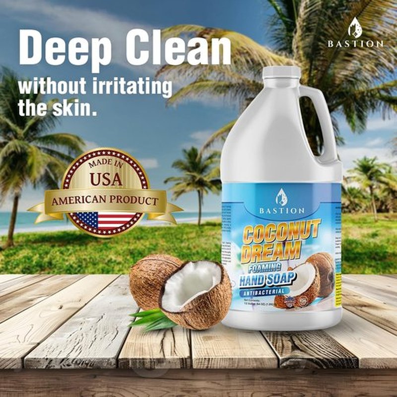 Bastion Antibacterial Foaming Hand Soap - Coconut Dream Scent - 1/2 Gallon Refill Jug (64 oz)