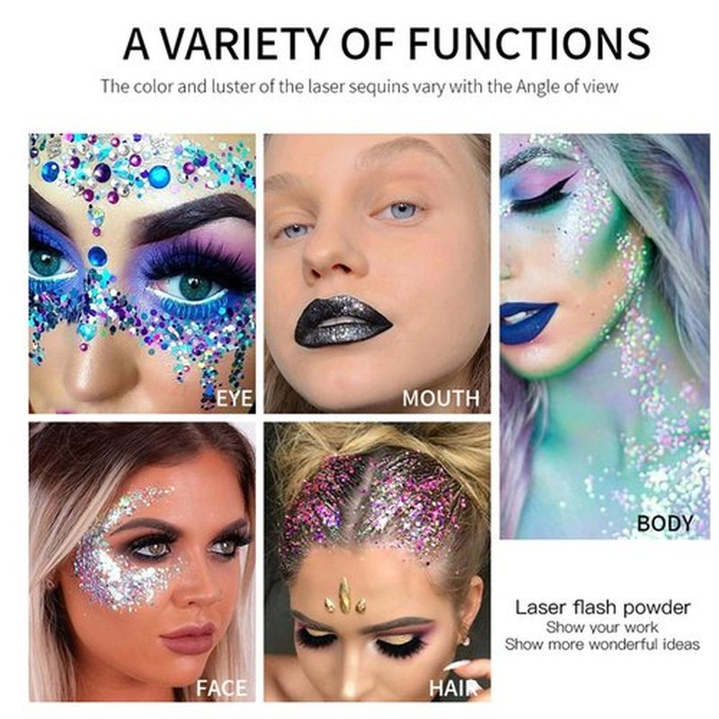 MAEPEOR Chunky Face Body Glitter Gel 19 Colors Mermaid Sequins Holographic Body Glitter Gel Long-Lasting Festival Makeup Glitter Paint for Face Body Hair Nails (30g, 10 Black)
