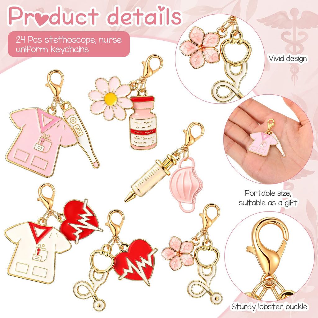 Kenning 24 Pack Nurse Pocket Hug Keychains with Cards and Gift Bags Bulk Stethoscope Hug Tokens Appreciation Gifts for Nurses Doctors Healthcare Workers Inspirational Thank You Gifts Hospital Staff