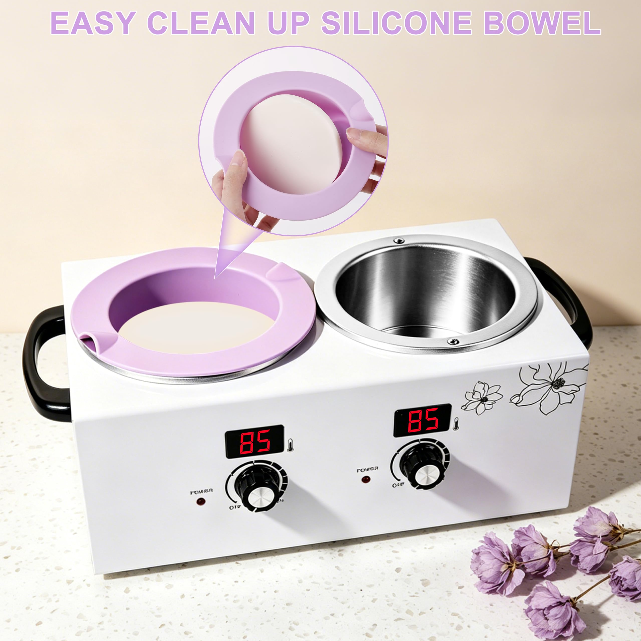 2Pcs Silicone Wax Warmer Liner, Yofuly Purple Wax Pot Insert Liners with Two Spatulas, Reusable 17 oz Silicone Wax Bowl Kit for Women Hair Removal, Esthetician Waxing Supplies Accessories