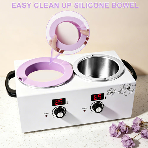 2Pcs Silicone Wax Warmer Liner, Yofuly Purple Wax Pot Insert Liners with Two Spatulas, Reusable 17 oz Silicone Wax Bowl Kit for Women Hair Removal, Esthetician Waxing Supplies Accessories