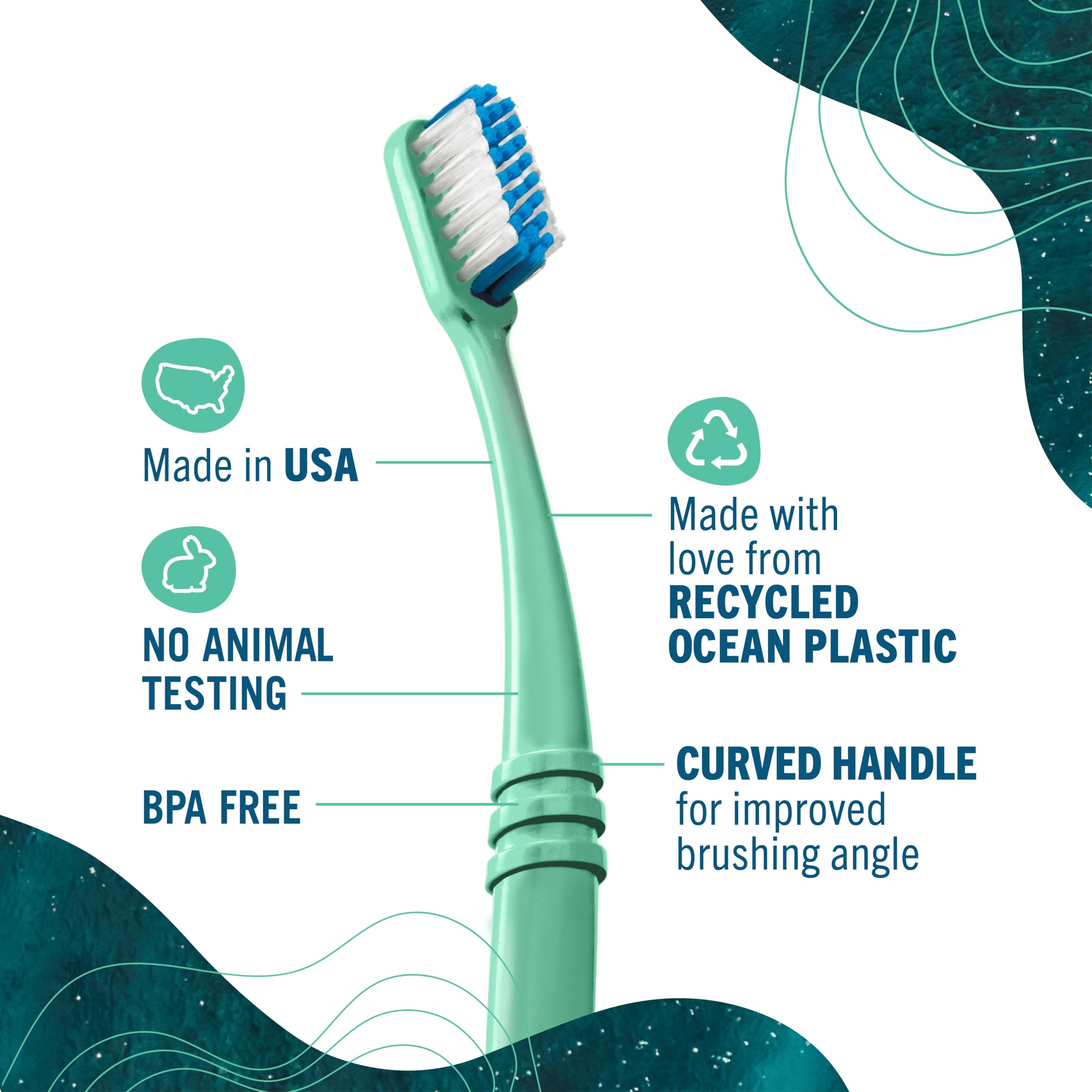 Preserve Ocean Plastic Initiative (POPI) Adult Toothbrush, Made in USA from Recycled Ocean Plastic, Charcoal Grey, Soft, 6 Count