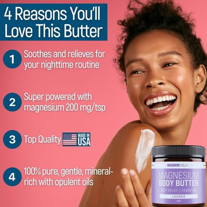 Magnum Solace Magnesium Body Butter - Relaxing Nighttime Cream - Lightly Scented Lavender