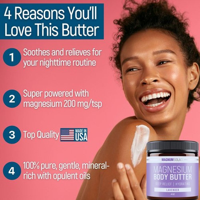 Magnum Solace Magnesium Body Butter - Nighttime Magnesium Cream - Lightly Scented (Lavender)