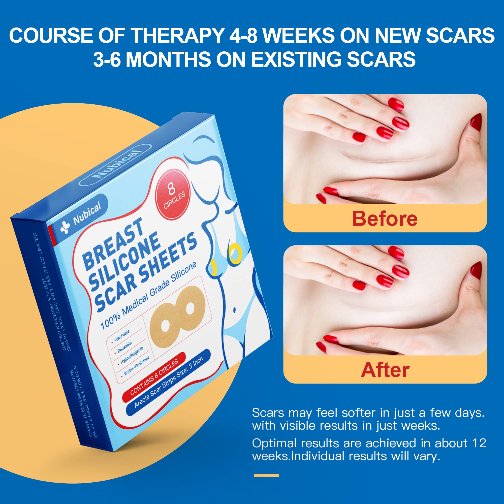 Medical Silicone Scar Sheets 8 Pack, Breast Scar Treatment After Surgery, Post Surgery Supplies Scar Removal Sheets，Breast Reduction After Surgery for Scars