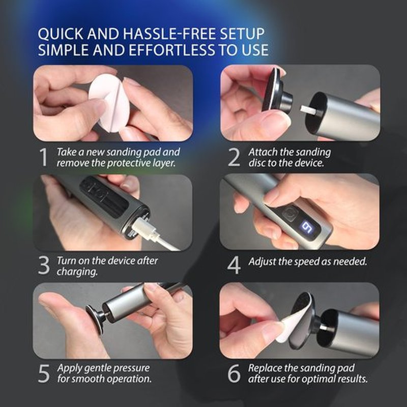Spargos Electric Foot Callus Remover – Rechargeable Metal Foot File for Dead Skin & Cracked Heels – 9 Speed Professional Pedicure Tools with 60 Sanding Discs – Powerful Heel Scraper for Feet, Black