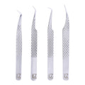 M LASH tweezers for Eyelash Extension (Set of 4) - Professional & Precision Eyelash tweezers - Japanese Steel, Diamond Grip, Fiber Tip V3 lash applicator tool (Silver)
