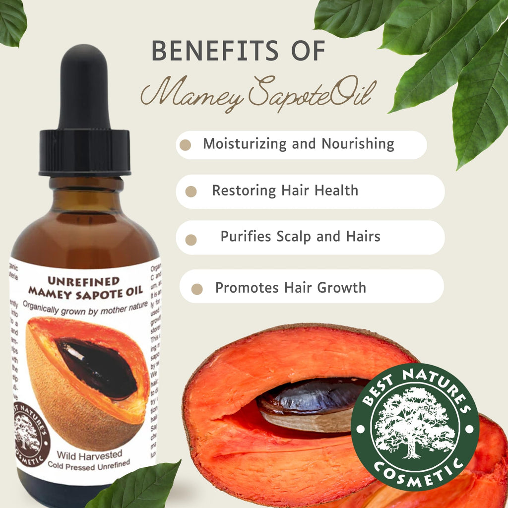 Best Nature's Cosmetics Mamey Sapote Oil Organic - revitalize dry skin and hair with deep moisture and frizz control. For curly, wavy hairs. 2 fl oz / 60ml