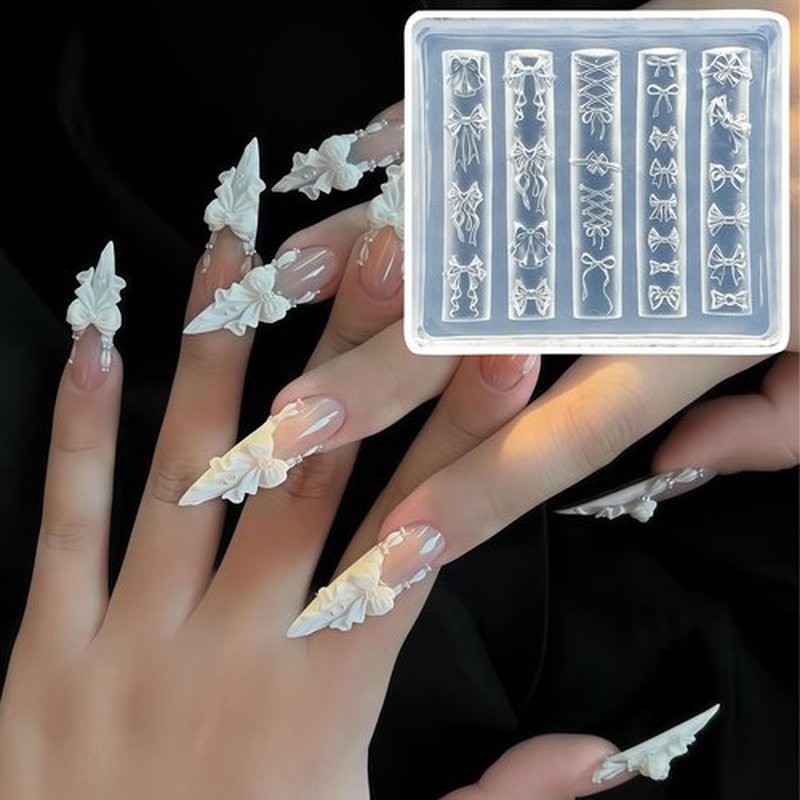 5Pcs 3D Cake Piping Gel Nail Art Mold Arts Resin Strawberry Cream Flower Molds for Accessories Supplies Wreath Silicone Tools Ribbon Bow Nails
