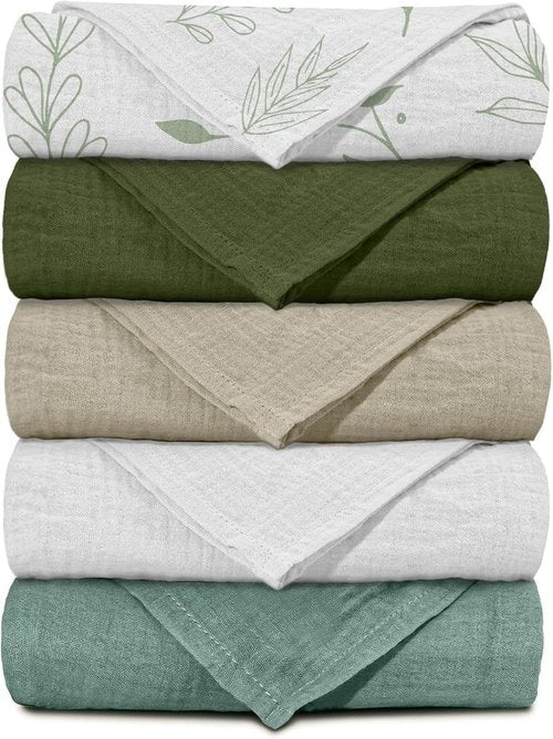 Skiennix Muslin Receiving Blankets - 5 Pack Neutral Swaddle Wraps for Newborns | Breathable & Skin-Friendly