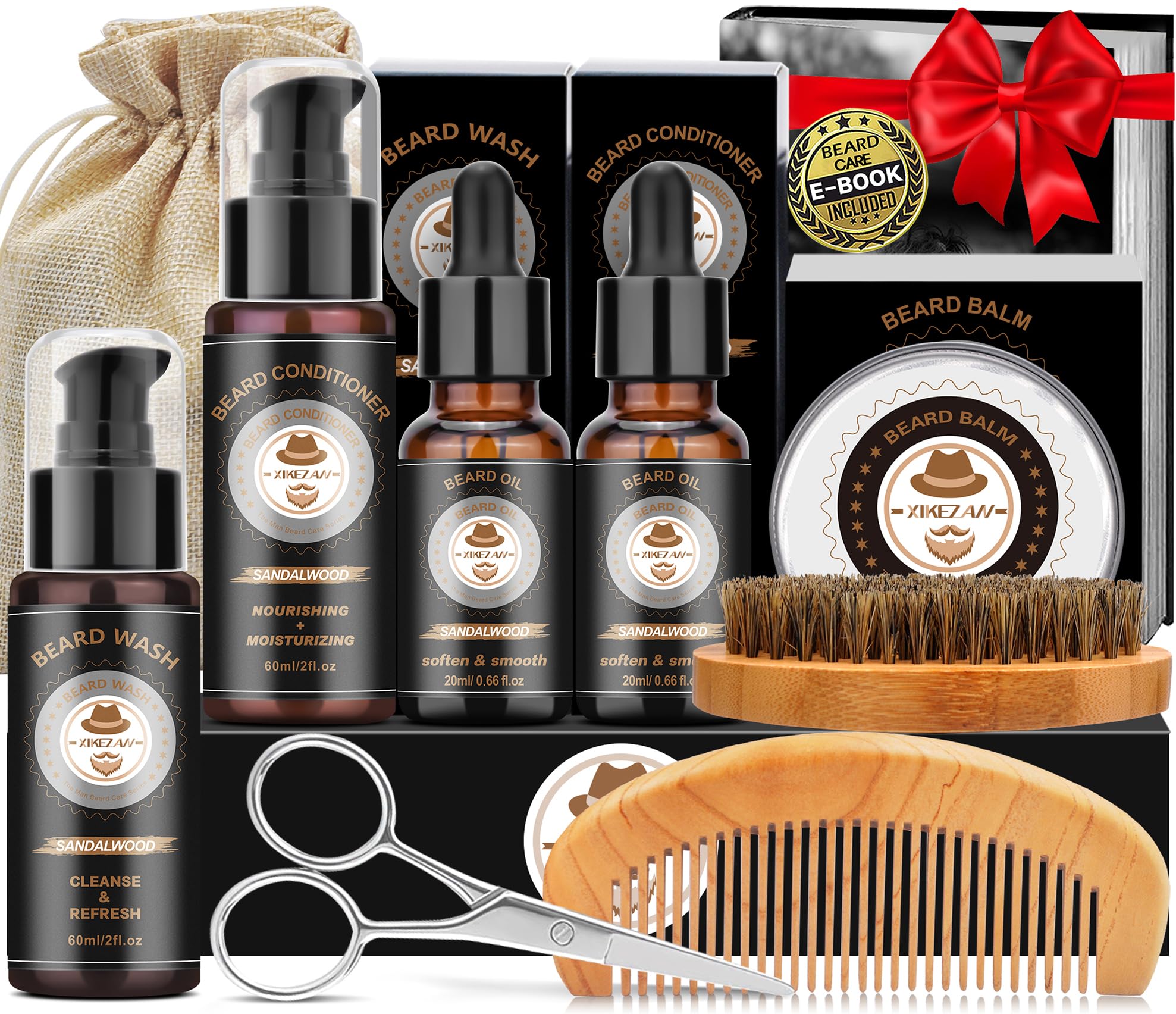 XIKEZAN Beard Kit for Men Grooming & Care w/Sandalwood-Soften,Soothe Beard