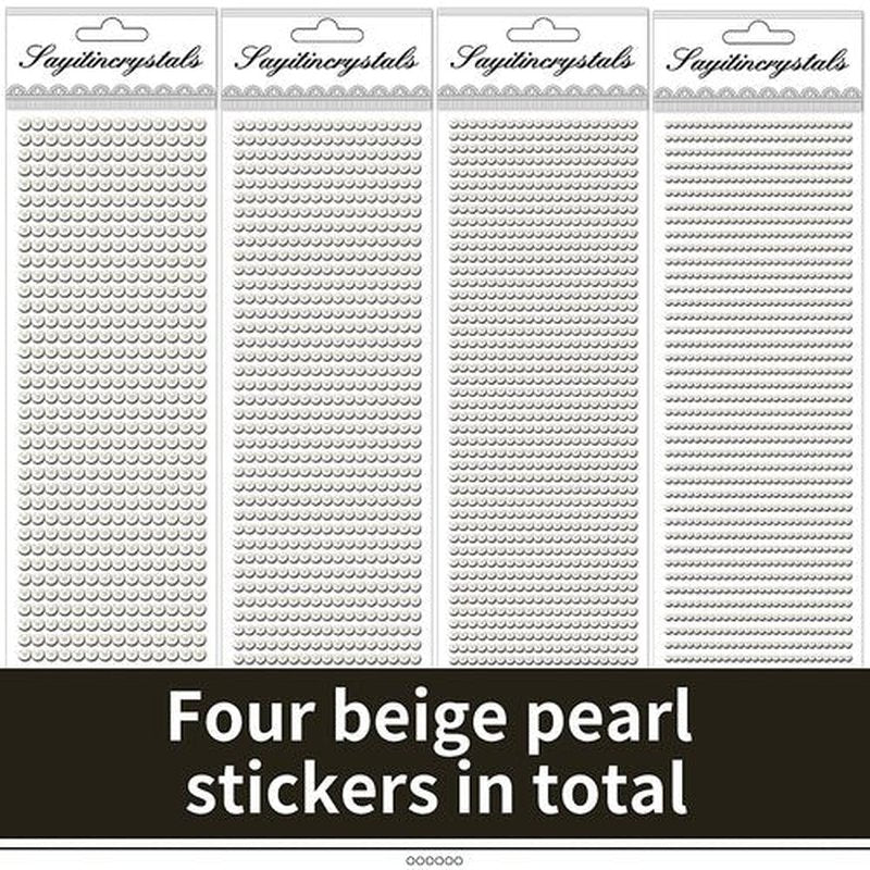 3090 Pcs 4 Sheets Pearl Rhinestone Stickers 3/4/5/6 mm Self Adhesive Craft Rhinestones Gems for Face Eyes Makeup Hair Body (Beige_pearl-3/4/5/6mm)