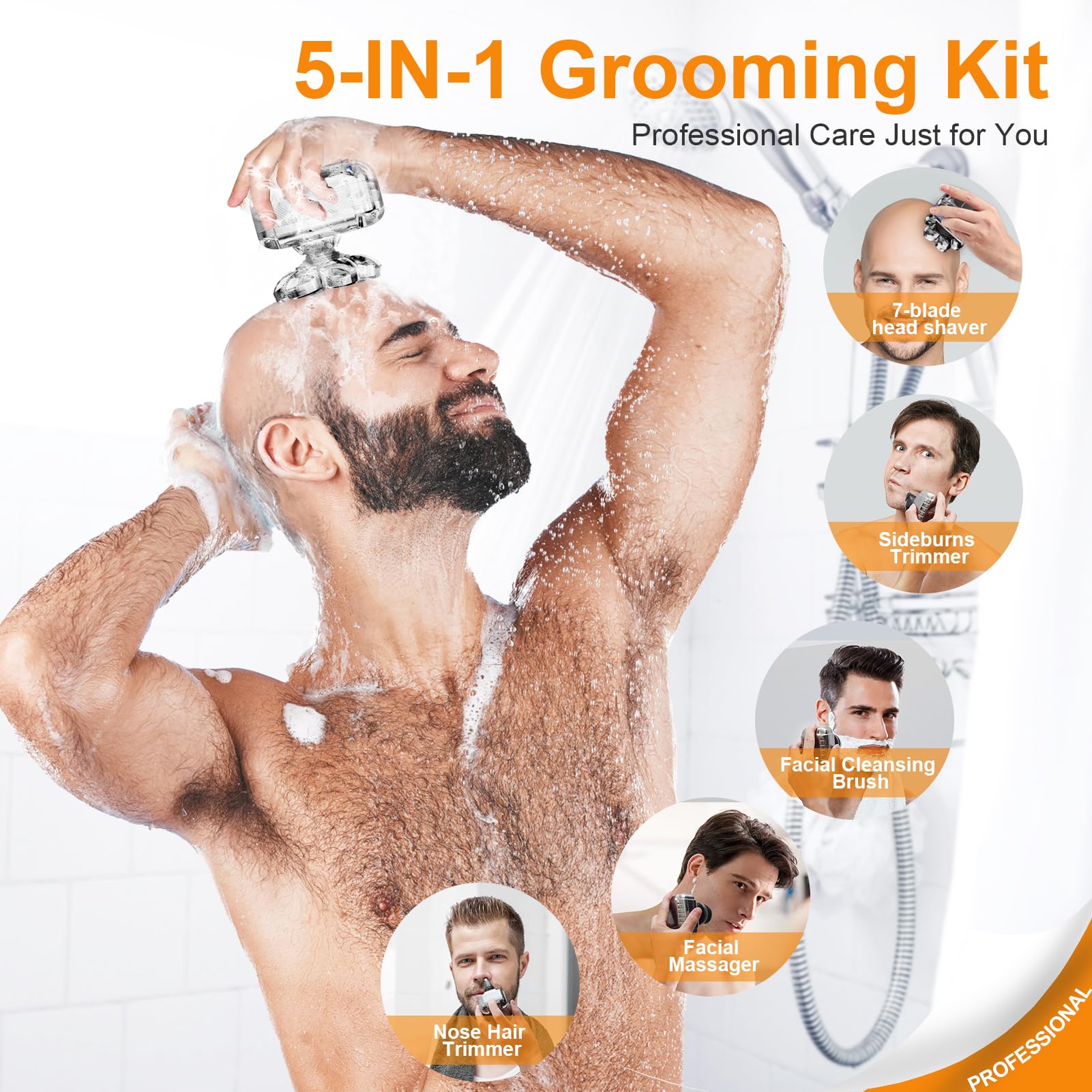 Head Shaver for Bald Men,2024 Upgrade 7-in-1 Men’s Electric Shaver Bald Head Shaver for Men,Electric Razor for Bald Men IPX7 Waterproof Rotary Shaver Grooming Kit with LED Display