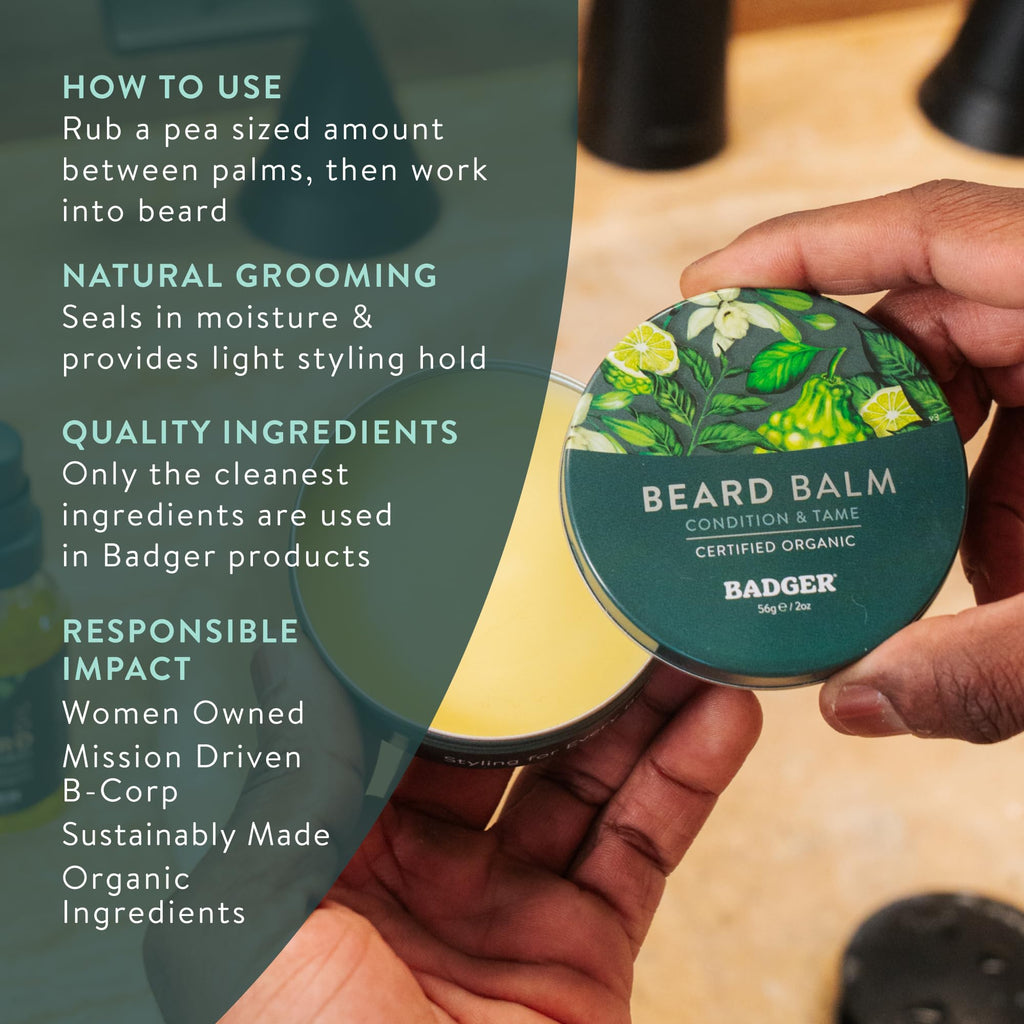 Badger - Organic Leave-In Beard Conditioner, Facial Hair Styling Balm, Non-Greasy Moisturizer and Treatment for Beards and Mustaches - 2 oz, 2 Pack
