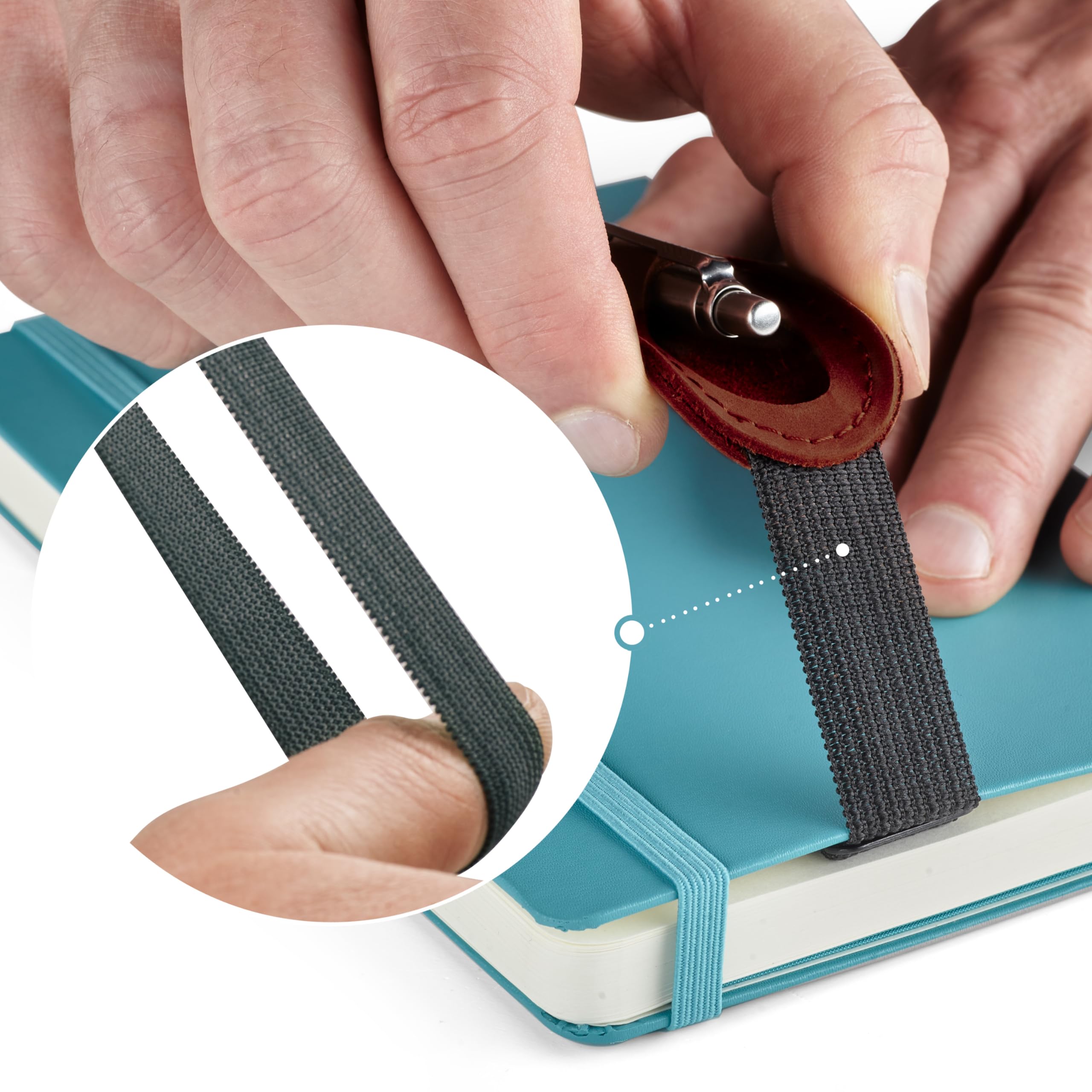 MAKYN Leather Adjustable Pen Holder for Journals, Notebooks, Planners, Books, Pencil Sleeve Case Pouch, Elastic Pen Holder for Notebook, Soft Fountain Pen Case (Cognac)