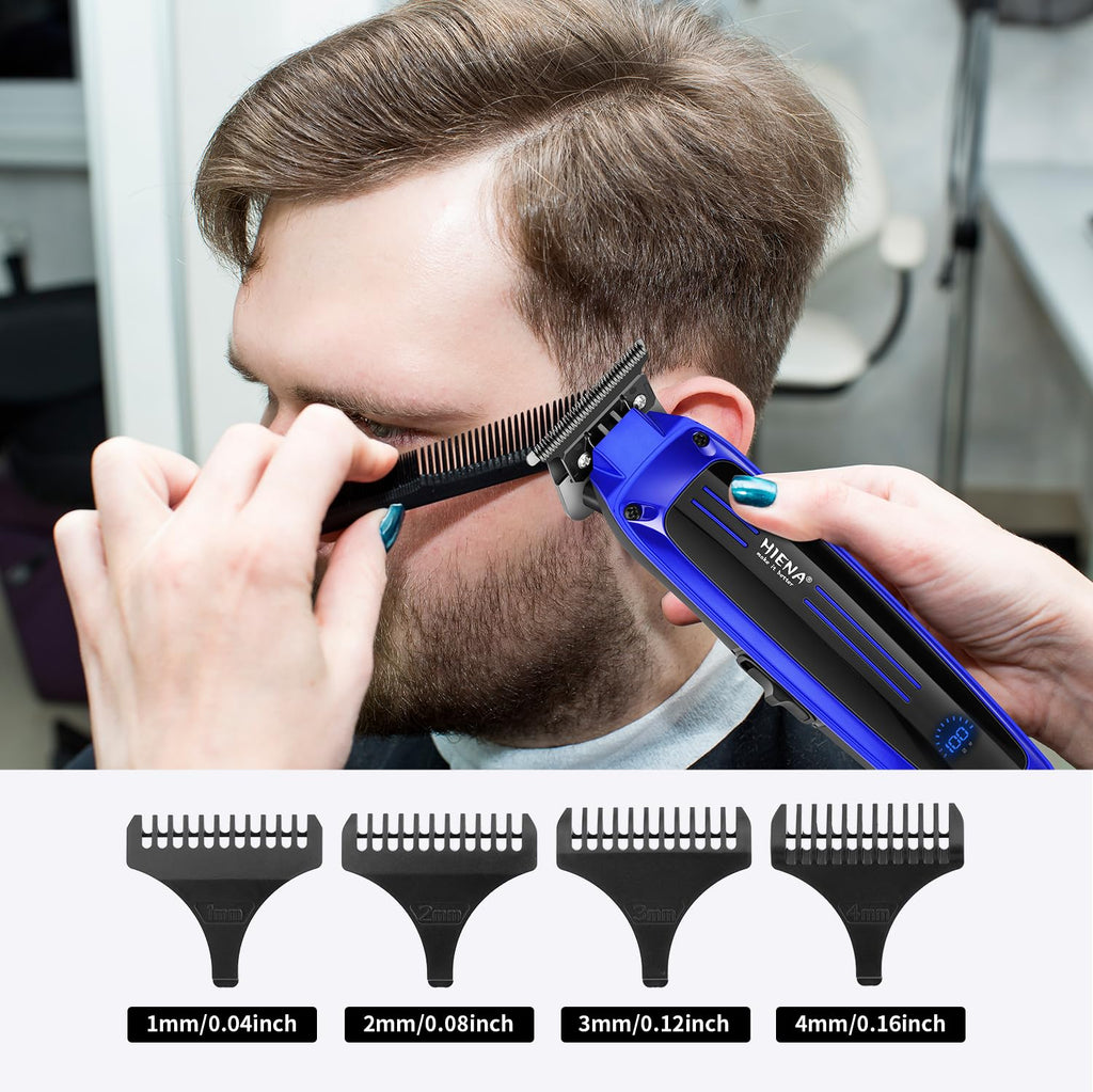 HIENA PRO Professional Electric Hair Trimmer for Men, Cordless Clipper Barber Haircut Tool with USB, Rechargeable T-Blade Precision Beard Trimmer, Perfect Gifts for Men(Blue)