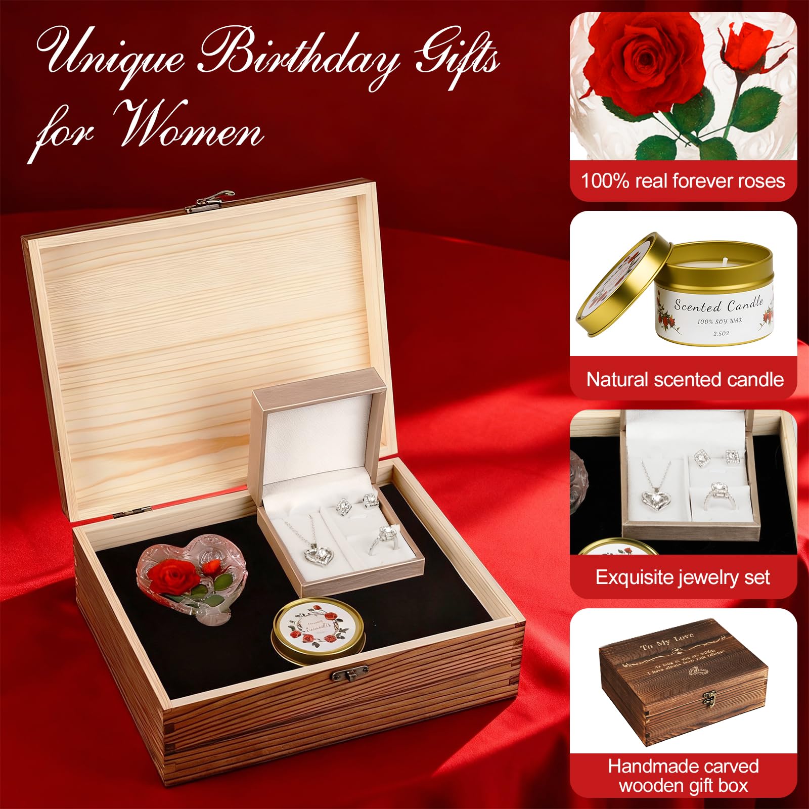 CLTTCLLCT Preserved Roses with Heart Necklace & Candle, Mothers Day Gifts for Mom Eternal Flowers Rose Birthday Gifts for Women Girlfriend Wife Mom, To My Love Unique Gift On Mothers Day Anniversary