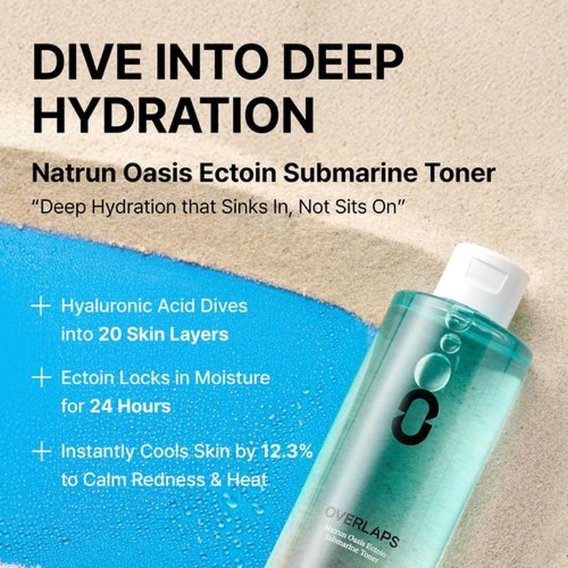 Overlaps 5000ppm Ectoin Calming Toner | Redness Relief & Barrier Repair for Sensitive & Blemish-Prone Skin | Glass Skin Hydration with Hyaluronic Acid & Panthenol | Korean Skincare, 8.45 fl. oz.